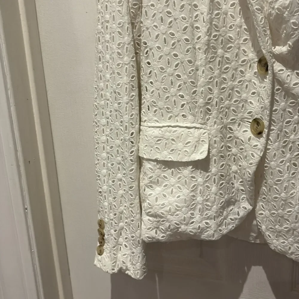 J. Crew Ivory Lace Blazer with eyelet. Schoolboy blazer with eyelet.